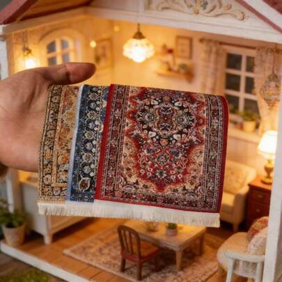 Thảm mini nhiều màu sắc, nhiều kiểu dáng hình chữ nhật, làm bằng nylon dệt (có tua rua) để trang trí nhà cửa - Có nhiều màu sắc để lựa chọn, ý tưởng quà tặng hoàn hảo, phù hợp cho nhà búp bê và các dự án DIY thu nhỏ, lý tưởng cho những người đam mê mô hình, dùng được quanh năm, trang trí nhà cửa | Phụ kiện nhà mô hình