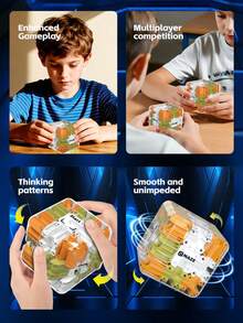 1个儿童迷宫魔方益智玩具，早期感官玩具，解压玩具，逻辑思维、空间感知和脑力训练玩具，益智游戏，3D迷宫拼图玩具，便携式儿童玩具，适合亲子互动和多人对战。也适合多动症成人和教育用途。是男孩女孩生日、圣诞节和复活节的理想礼物。 - 彩色 - 查看 8