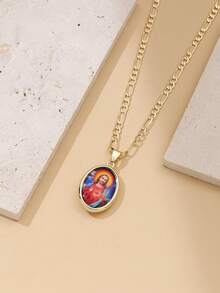 1件双面14K镀金浮雕吊坠项链，圣本笃、圣犹达、耶稣十字架吊坠，适合日常佩戴，基督教宗教饰品，奢华礼品 - 金色 - 查看 1