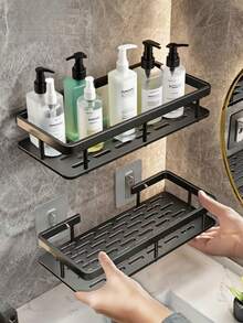 رف حمام كبير السعة من سبيكة الألومنيوم، رف دش لاصق مثبت على الحائط، رف تخزين أنيق للحمام/المطبخ، منظم مستحضرات التجميل، مصنوع من سبيكة الألومنيوم، صندوق تخزين كبير، مناسب للحمام والمطبخ، رف توابل المطبخ، رف تصريف، منظم تخزين، أدوات المطبخ، ديكور المنزل - متعدد الألوان - مشاهدة 3