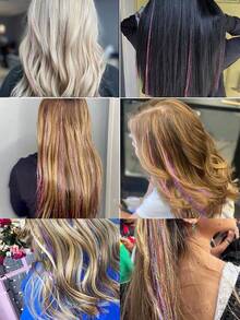12pcs Mid-Length Straight Synthetic Hair Clips, Fashion Party Gift For Women, 12pcs Colorful Glitter Hair Extensions 20 Inch, Holiday Gift Hair Clips Shiny Hair Accessories - Multicolor - View 3