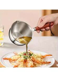 150ml/300ml Stainless Steel & Wooden Handle Hot Oil Pot - Melter For Butter, Chocolate, Sauce & Grease, Precise Pouring Spout, Dishwasher , Material, Suitable For Stove, Induction Cooktop & Various Cooking Scenarios - Multicolor - View 7