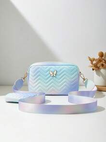 1 pieza Conjunto de bolso bandolera y monedero con patrón floral ondulado para niñas, 2 piezas de moda, color degradado aleatorio, adecuado para varias ocasiones - M2182 - Ver 9