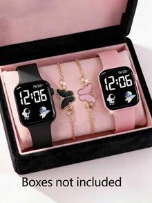 4/1pc Girl's Cute & Fashionable LED Digital Display Electronic Watch, Paired With Butterfly Bracelet, Suitable For Daily Wear, Ideal Gift For Girlfriend, Birthday, Graduation, Valentine's Day - Multicolor - View 1