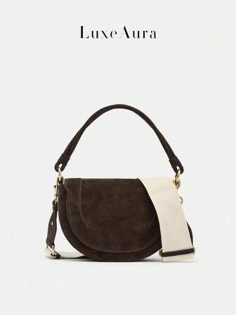 Bolso de silla de montar de ante sintético mate para mujer, nuevo bolso de oficina vintage de alta gama con correa ancha y bandolera