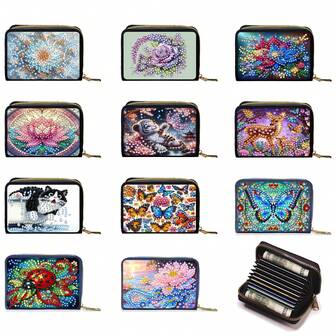1 st/11 st Lotus, Tiger, Hjort, Katt, Fjäril, Nyckelpiga Mönster Diamantmålning Korthållare Plånbok, DIY Diamantmålningskonstkit, Hög kapacitet, Flera kortfack, Dragkedja, Modern design, Perfekt present för högtider och dagligt bruk, Minimalistisk plånbok, Slitstarkt PU-lädermaterial, Lämplig för resor och dagligt bruk, Modern retro klämm-stil kort plånbok för kvinnor, Flera kortfack, ID-korthållare, Toppval för kreativa högtids- och födelsedagspresenter