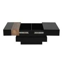 Square Living Room Table 70 X 70 X 39 Cm, Extendable Coffee Table With Hidden Storage, Tea Table With Color Block Design, High Gloss Living Room Side Table, Black, MDF - Hitam - View 10