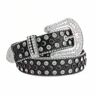 1pc Men's Street Hip Hop Punk Crystal Buckle Women's Y2K Waist Belt, Suitable For Teen Summer Casual Outdoor Athletic Or Vacation Travel Or Graduation Gifts Or Birthday Dress Accessories Or Daily Wear