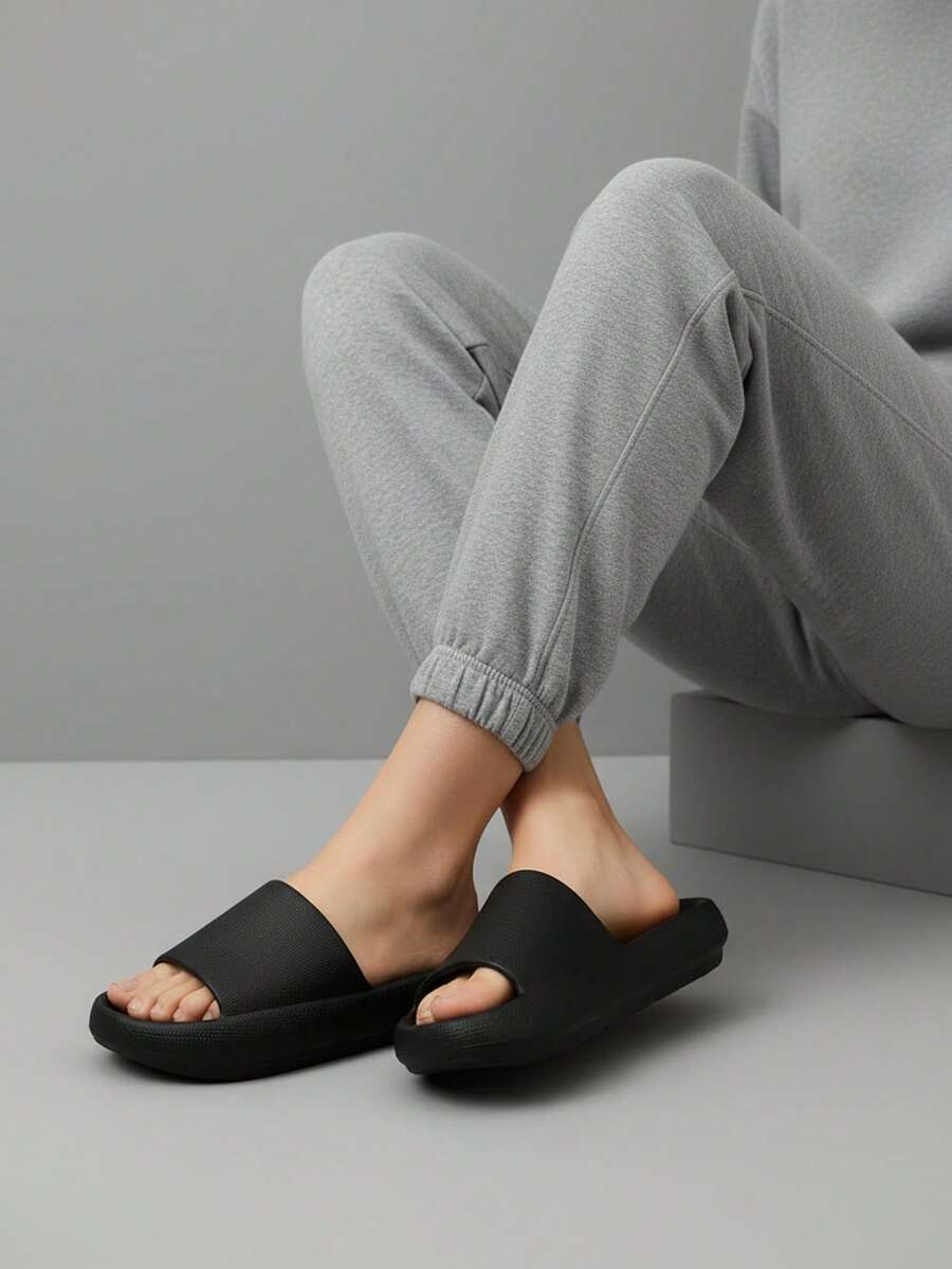 Nuevo Sandalias chanclas de moda Unisex Mujer Hombre, PLATAFORMA 4cm Chanclas mujer Unisex Suela Gruesa Impermeable C - Negro - Ver 1