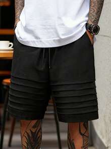 男士黑色褶皱休闲短裤，街头风，夏季 - 黑色 - 查看 2