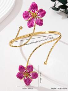 1件朋克风夸张合金金属多色珐琅花朵手链，时尚清爽的夏季配饰，持久鲜艳的花朵设计，适合女性日常佩戴、节日、母亲节、聚会、海滩、度假等场合（由于手工制作，花朵珐琅颜色可能略有不同，并可能出现掉色、染色或转移现象）。 - 玫紅色 - 查看 6