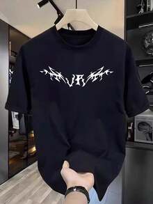 Manfinity Dauomo Hombre Verano letra impresa cuello redondo manga corta camiseta casual - Negro - Ver 3
