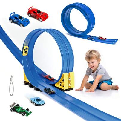 Fantasy Super-Long Race Track 5-Meter Set - Includes 4 Cars (F1 Formula Race Car, 360° Spinning Nose Car), 2 Ramps, Toy Car High-Speed Track, DIY Track, Birthday Gift For Boys And Girls Aged 3+, Christmas Gift
