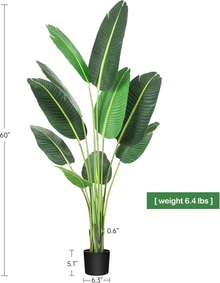 Árbol artificial de 60 pulgadas con 10 troncos de árbol falso, plantas falsas de 5 pies, plantas de plátano falsas con maceta, árboles artificiales para decoración del hogar, interiores y - 60 pulgadas - Ver 2