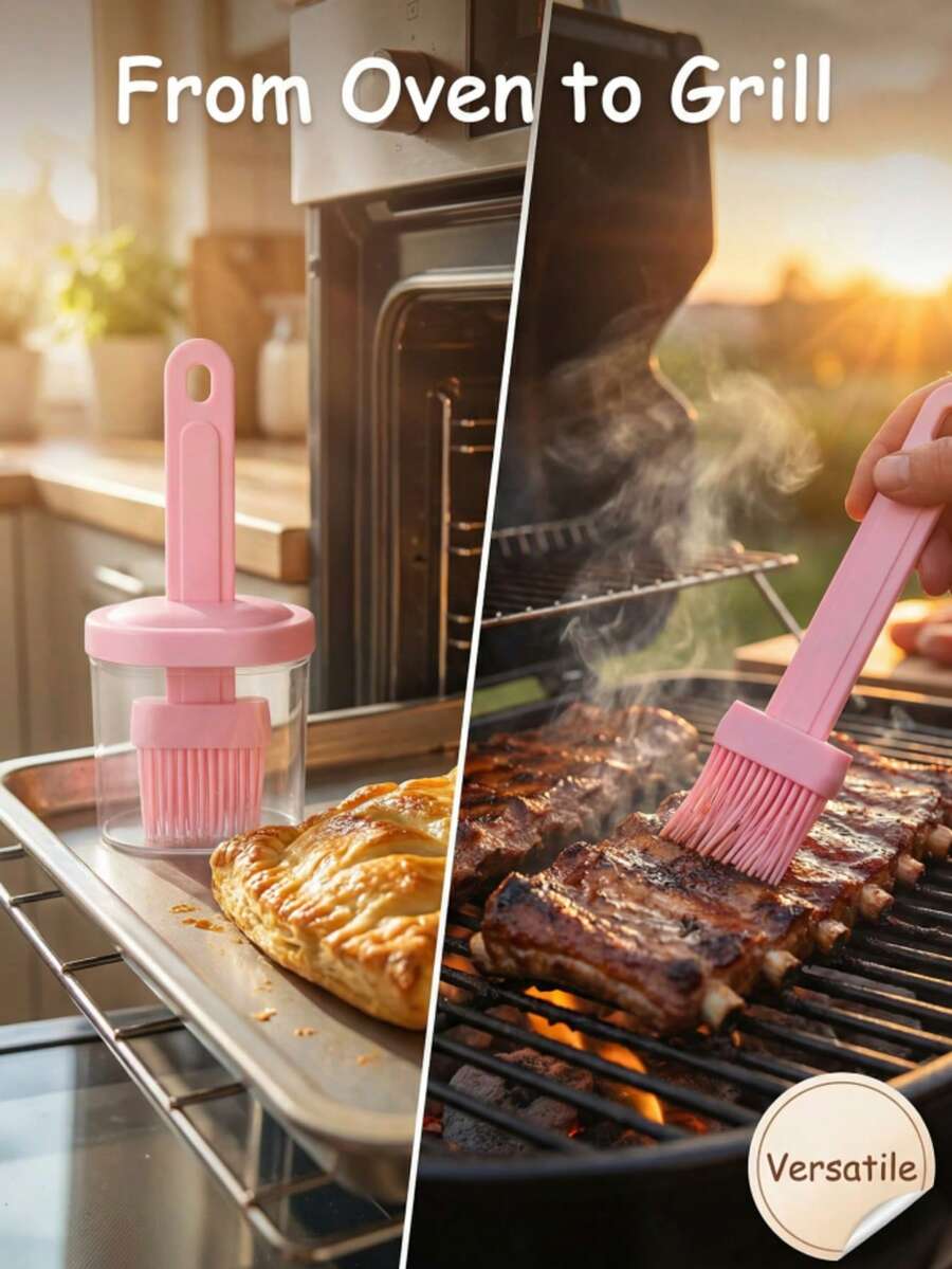 1 pensulă din silicon pentru ulei de copt (roz/albastru/verde), peri moi și rezistenți la căldură, potrivită pentru ungerea, spălarea ouălor, coacere, prăjire și prepararea ingredientelor ușoare. Fabricată din material siliconic, cu un recipient de ulei acoperit, un instrument practic pentru întinderea sosurilor și ungerea în bucătărie.