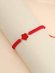 1pc Fashionable Minimalist Lucky Clover Handmade Woven Drawstring Bracelet, Adjustable Size, Versatile & Elegant For Women And Girls - Five-leaf Clover Bracelet - View 11