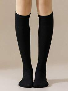1 Pair Solid Color Knee-High Socks For Teenage Girls, Dance Performance Socks, Polyester Knit Fabric, Simple Versatile Comfortable Casual Socks, Suitable For 9-16 Years Old All Year Round - Multicolor - View 5