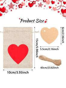 6 piezas Bolsas de lino con cordón con forma de corazón para el Día de San Valentín, incluye tarjetas y cordones de lino, bolsas de regalo con cordón de lino con diseño de corazón para bodas, aptas para el Día de San Valentín, bodas, despedida de soltera, aniversario, Día de la Madre, fiesta de cumpleaños y otras ocasiones. - Multicolor - Ver 3