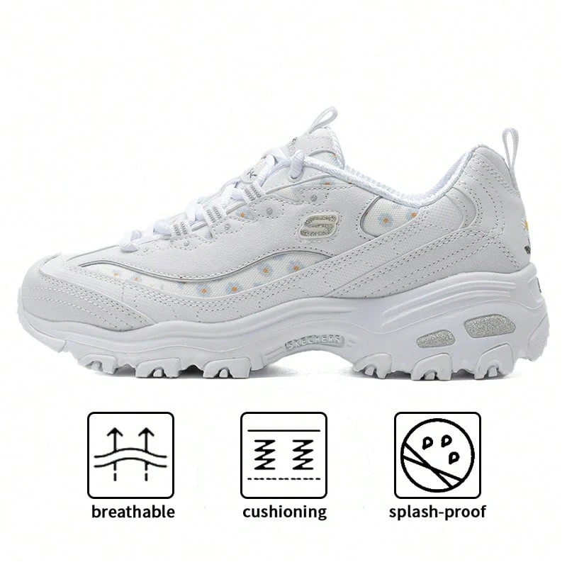 Skechers D'LITES系列系带运动鞋，女士休闲通勤鞋，跑步鞋 896180-WHT - 白色 - 查看 1