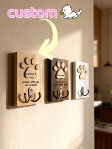 个性化定制文字牵引绳挂钩，定制名字木质墙钩，可定制卡通文字装饰挂钩，猫咪时尚款，个性化木质狗牵引绳挂架，狗绳收纳架，手工狗牌，牵引绳收纳，木质标牌 - 彩色 - 查看 4