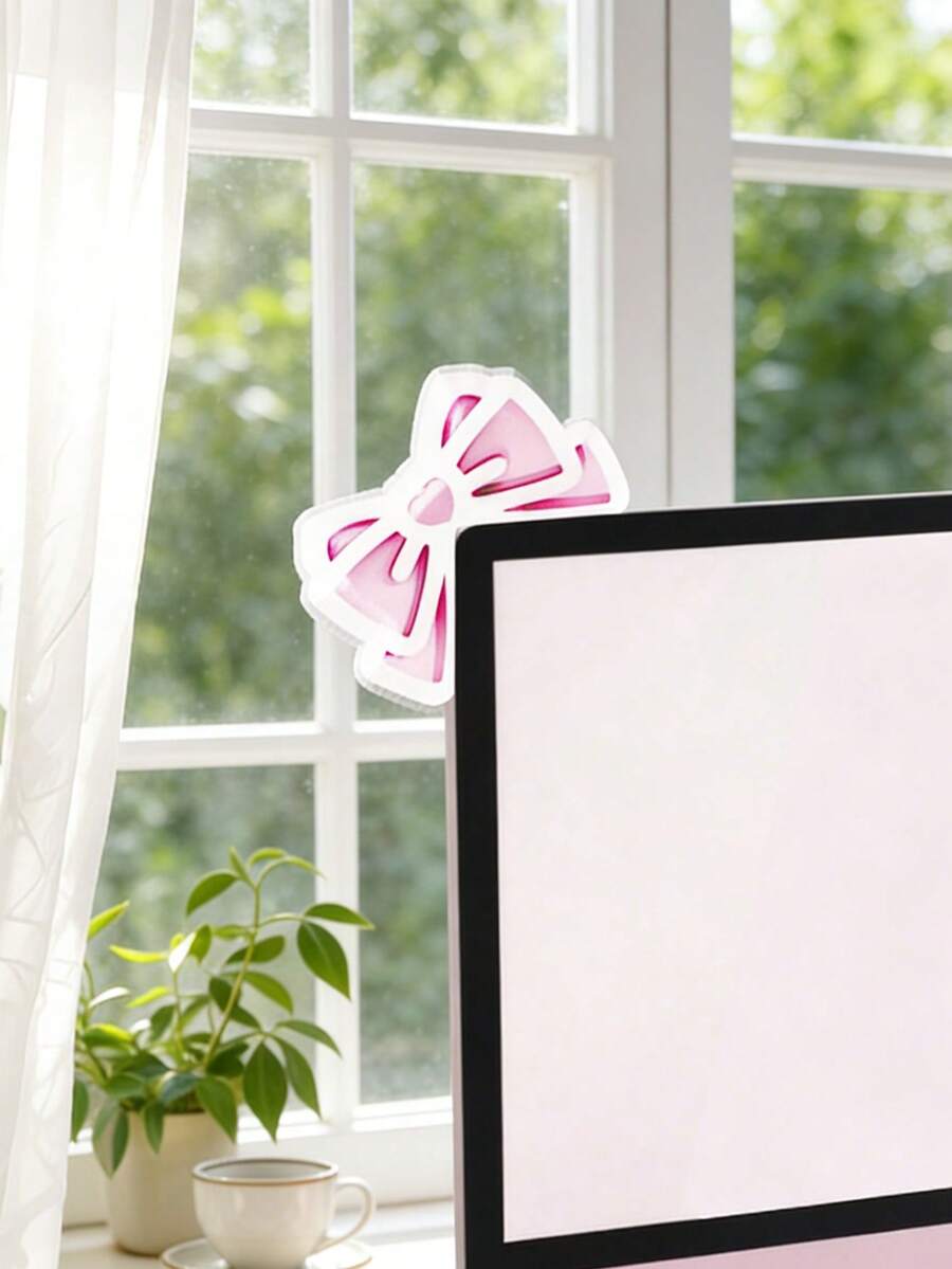 1个/2个甜美粉色蝴蝶结造型电脑显示器装饰贴纸，可爱卡通爱心图案，卡哇伊风格桌面摆件，可移除自粘装饰贴纸，适用于笔记本电脑、PC屏幕、书桌、卧室、宿舍、婚礼季、新娘送礼会、生日派对、毕业礼物、家居墙面装饰、拍照道具，少女甜美风格，可重复使用设备装饰贴纸，配件