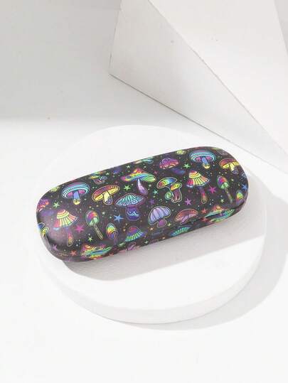 1pc Black Funny Print Portable Eyeglasses Case Storage For Women