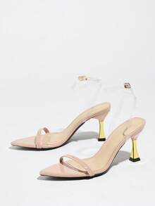 女士高跟鞋，适合春夏夜店、派对、舞会、户外活动等场合，时尚高端电镀独特设计，撞色酒杯鞋跟，尖头，闪亮迷人鞋带，光滑镜面材质，性感透明踝带，可调节踝扣，舒适优雅，适合任何正式场合。浅粉色女士正装凉鞋，百搭流行奢华高跟鞋。 - 淺粉色 - 查看 8