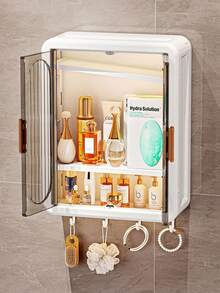 1个多功能壁挂式储物架，带挂钩 - 大容量，适合存放厨房调味料、浴室化妆品和护肤品