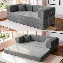 No Assembly Convertible Folding Sofa Bed With Metal Frame, 78.7" Cloud Modular Boneless Couch & Living Room Furniture, Memory Foam & Corduroy Fabric For Small Apartments - Xám - Xem 1