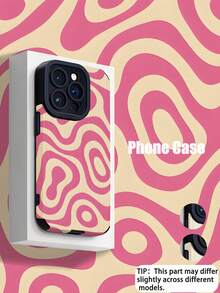 1pc Fashionable Retro Pink Wavy Striped Faux Leather Texture Shockproof Anti-Fingerprint Phone Case, Suitable As Birthday/Holiday Gift For Friends, Family, Couples, Compatible With Apple & Models - Multicolor - View 1