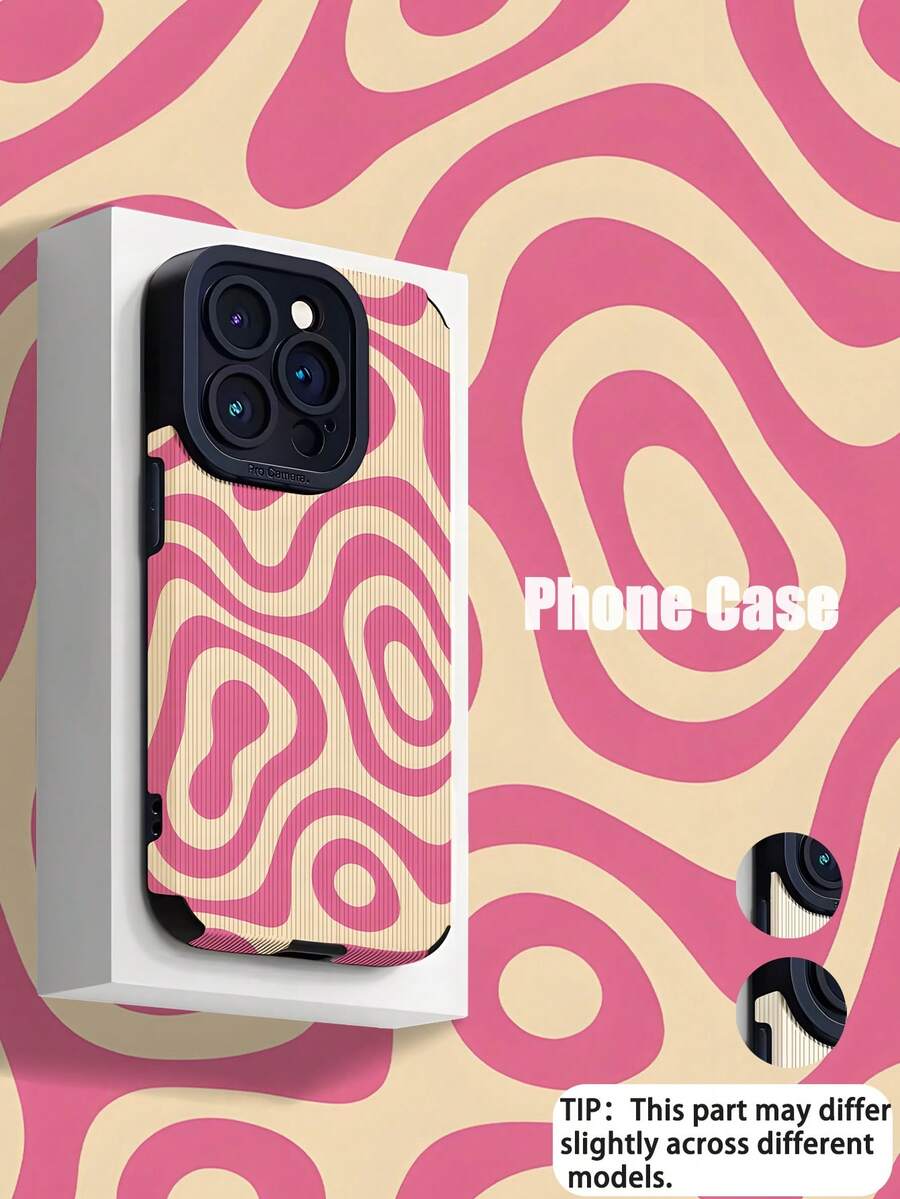 1pc Fashionable Retro Pink Wavy Striped Faux Leather Texture Shockproof Anti-Fingerprint Phone Case, Suitable As Birthday/Holiday Gift For Friends, Family, Couples, Compatible With Apple & Models - Multicolor - View 1