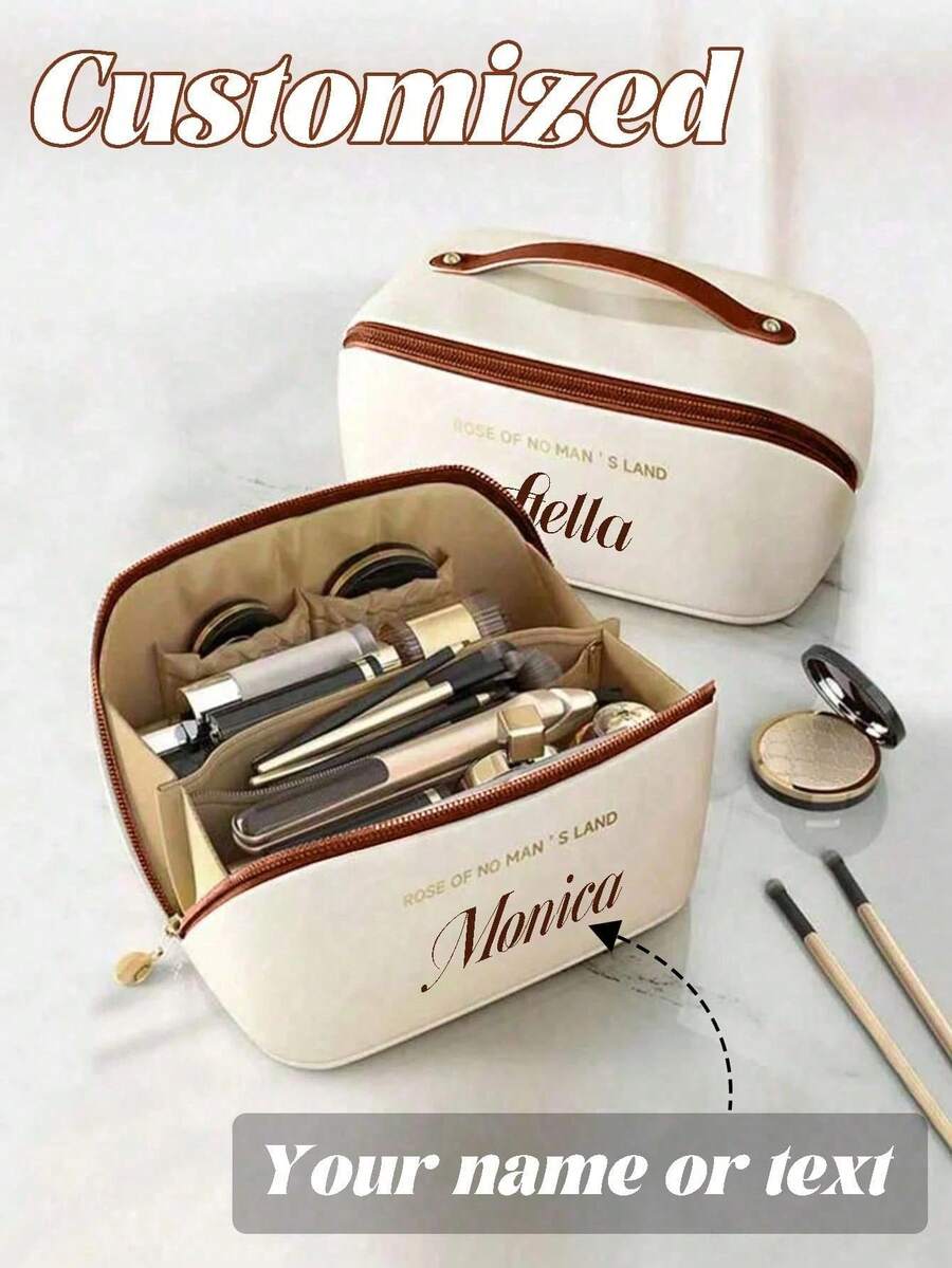 Custom PU Leather Makeup Bag, Multi-Functional Travel Organizer Bag, Large Capacity Double-Layer Cosmetic Bag, Cosmetic Storage Bag, Large Capacity Cosmetic Bag, Bridesmaid Gifts Bag, Bridal Party Gifts, Makeup Organizer, Woman Toiletry Bag, Cosmetic Bag, Bridal Shower Gift, Make Up Bag - Multicolor - View 1