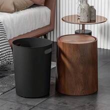 1pc Wooden Grain Trash Can, Vintage Creative Design For Home, Living Room, Bedroom, Kitchen, New Chinese Style, High-Quality Large Size Bathroom Waste Bin