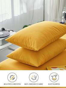 1件黄色防起球透气日式四季小号枕套及装饰床枕套，适用于单人床/双人床/大号床/特大号床 - 黃色 - 查看 4