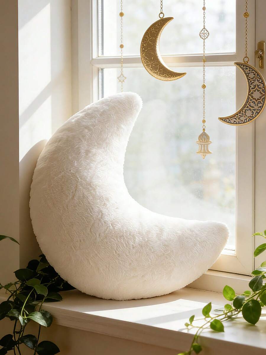 1pc Moon Shaped Throw Pillow, Soft & Comfortable, Decorative Cushion, Available In 3 Sizes, Suitable For Living Room Sofa, Bedroom Bedside, Soft & Comfortable, Decorative Pillow, Also A Great Gift, White - White - View 1