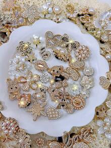 Assorted Gold, Beige, Silver Random 5/10/30/50pcs Various ABS Resin Shoe Charms, DIY Detachable - Personalized Footwear Style - Gold - View 3