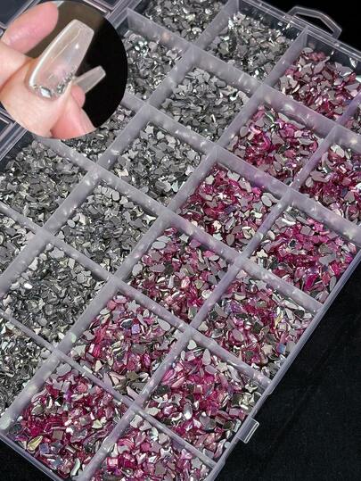 5000颗24格多形状彩色水钻，适用于美甲，1.2-3毫米树脂平底闪亮宝石迷你花朵蝴蝶结爱心星星蝴蝶，可爱女士水钻美甲