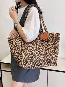 Borsa a mano da donna con stampa leopardata, borsa a tracolla/sotto braccio casual minimalista di grande capacità, borsa da lavoro (stile college) - Multicolore - Visualizzare 9