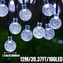 Luces de cadena de bola de cristal solar para exteriores 5m/7m/12m - 20/50/100 LED, 8 modos de iluminación, luces de jardín impermeables, adecuadas para patio, camping, cenador, pared, ventana, fiesta, boda, terraza, Navidad, decoración de San Valentín - Verde Oscuro - Ver 16