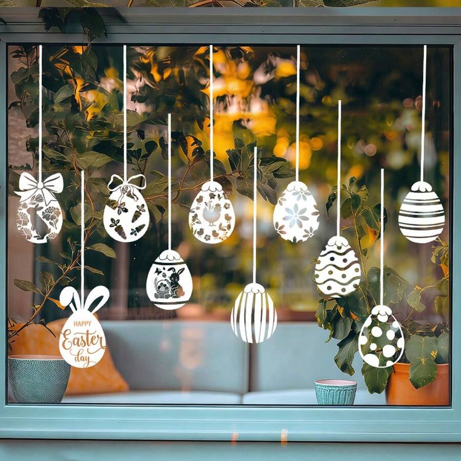 1pc Large Cartoon Easter Egg Window Cling Decal, Removable Static Cling Glass Sticker, Bedroom Living Room Entryway Wall Decor - Multicolor - View 1