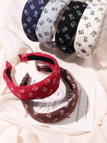 1pc Minimalist Cute Bear Print Fabric Headband, Versatile Daily Wear High Crown Hair Hoop, Washing Face & Hair Accessory - Multicolor - View 6