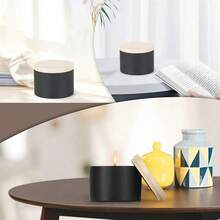 Black & White Metal Candle Jars With Wooden Lids, Available In Multiple Colors, Suitable For DIY Candle Making, Food Storage, And Gift Packaging