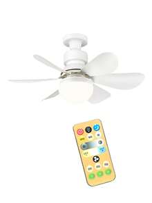 Ventiladores de techo con luces, zócalo ventilador de luz con mando a distancia, brillo regulable 3000K-6500K memoria, zócalo de montaje empotrado moderno ventilador de techo de bajo perfil para el dormitorio, sala de estar pequeña, cocina - Blanco - Ver 13