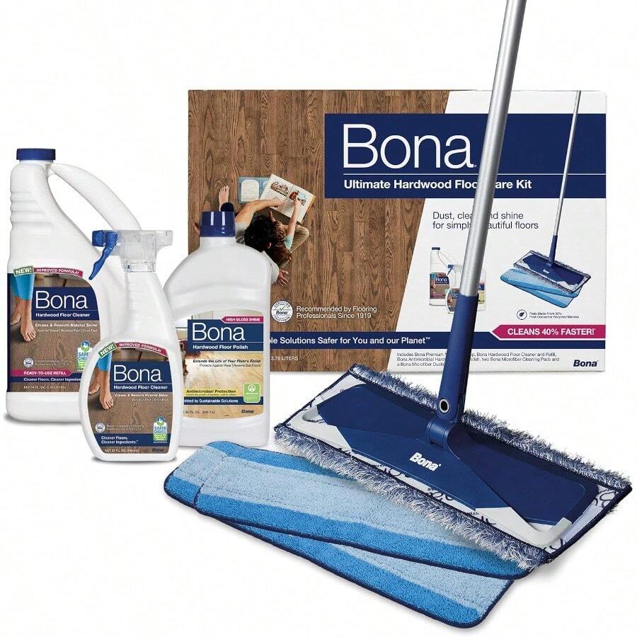 Bona Ultimate Hardwood Floor Care Kit - Includes Microfiber Mop Hardwood Floor Cleaning Solution And Refill Hardwood Floor Polish Microfiber Cleaning Pads And Microfiber Dusting Pad - UltimateHardwoodKit - Xem 1