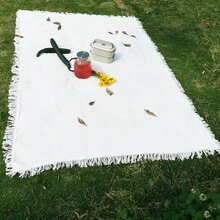 1件波西米亚风野餐垫,可作露营毯、桌布、户外草坪垫、白色桌布、午睡毯,适用于户外野餐、节日派对、室内客厅沙发装饰 - 彩色 - 查看 7