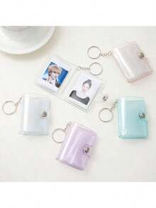 1pc/2pcs Mini Glitter Transparent Photo Album, 16 Capacity, With Keychain, 1 Inch Pocket Insert Style ID Photo Album, Minimalist & Elegant Student Portable Photo Album - Clear - View 3