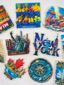 Ímã de geladeira com um dos principais pontos turísticos de Nova York: Estátua da Liberdade e vista noturna do horizonte. Lembrança de viagem, adesivo magnético 3D, presente decorativo criativo, sofisticado ímã de geladeira em PVC com resina em relevo 3D, decoração de cozinha, ímã com paisagem mundialmente famosa, presente para amantes de viagens. - Multicolorido - Ver 3