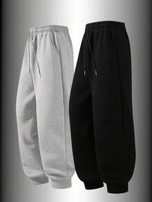 男士纯色抽绳运动裤，适合户外慢跑、健身房锻炼、健身，七分裤长，春夏运动服，男士休闲运动裤