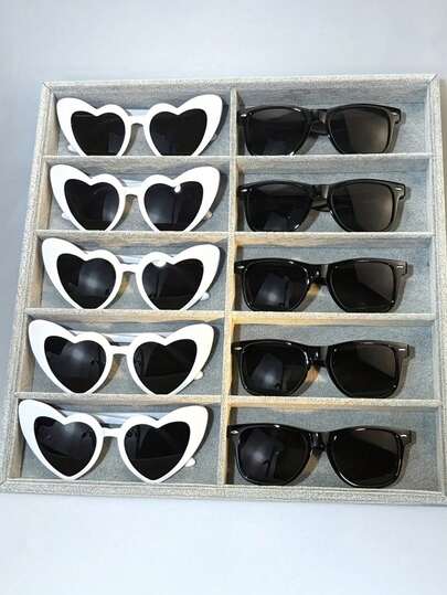 10 Pairs Of Heart-Shaped Or Square Fashionable Glasses, Perfect As Neutral Fashion Accessories For Parties, Weddings, Christmas And New Year Photography, White Framed Black Lenses, Fashionable Glasses, Wedding Decoration Glasses, Wedding Gifts, Bridesmaids And Groomsmen Accessories (Some Parts May Be Random)