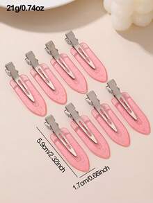 8个女士亮粉色发夹，无痕刘海发夹，适合日常佩戴和情人节搭配 - 粉色 - 查看 4